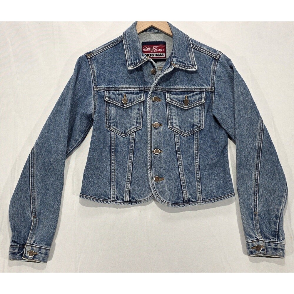 Vintage 90s Road Rags Denim Jean Jacket Motorcycle Trucker Womens S Made in USA